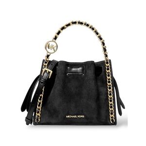 Michael Kors Mina Large Black Suede Belted Chain Shoulder Bag 35F4G4ML3S NEW